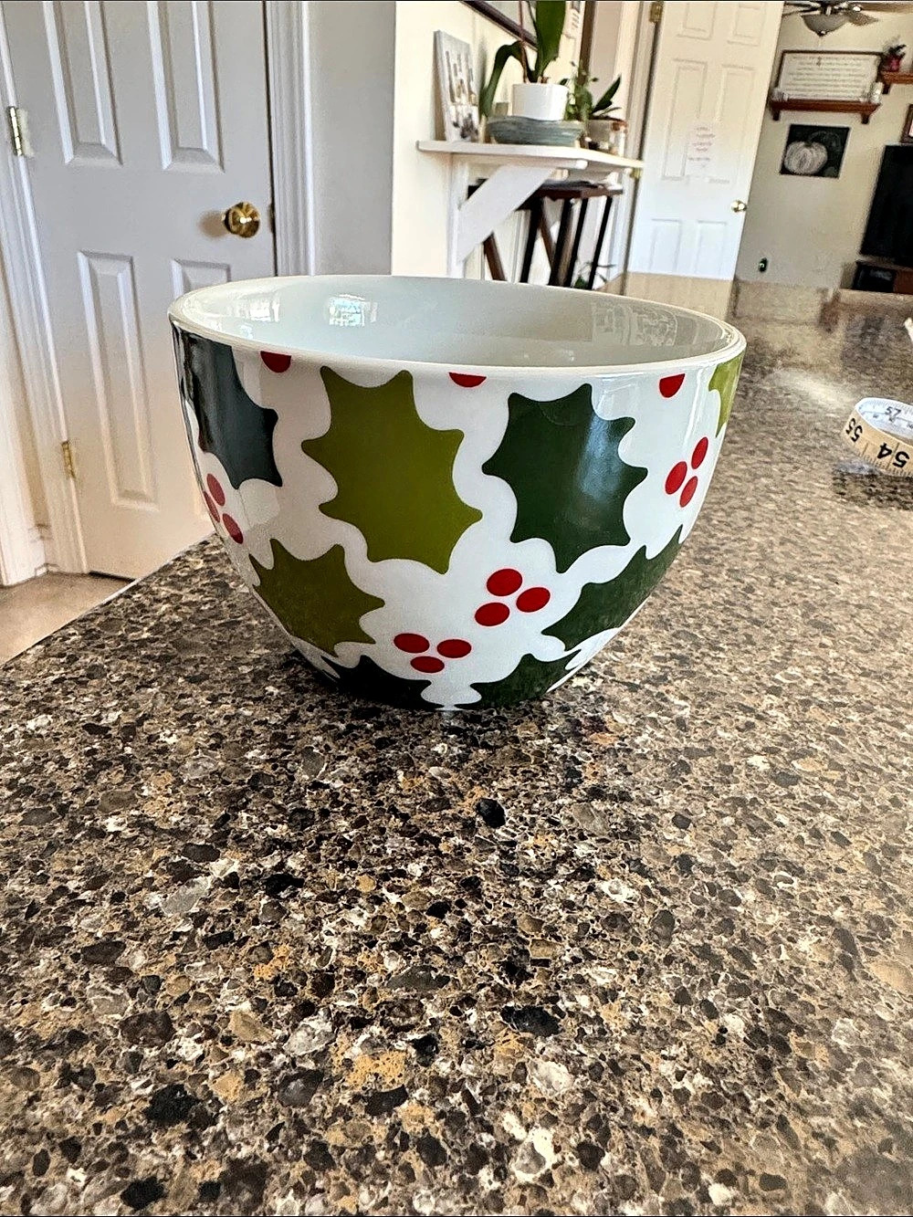 Crate & Barrel Joan Anderson Holly Berry Bowl in Red White & Greens Like NEW